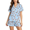 thumbnail image 3 of XINPING Women Halloween Pajamas Halloween Print Notch Lapel Short Sleeve Pajama Shorts Two Piece Outfit M, 3 of 7