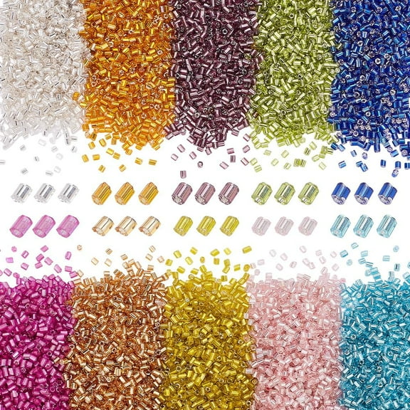 7000Pcs 10 Colors Glass Bugle Beads 2mm Embroidery Tube Beads Kit Seed Tube Bead Small Craft Bugle Bead for DIY Bracelet Necklaces Earring Jewelry Making Hole: 0.8mm
