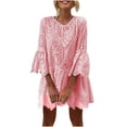 thumbnail image 2 of qolati Women's Spring Summer Boho Dresses Fashion Ruffled 3/4 Sleeve Eyelet Mini Dress Plus Size Casual Pleated Layered Beach Sundress, 2 of 6