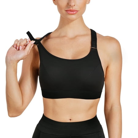 

Gotoly Womens Workout Padded Sports Bra Wirefree High Impact Crop Top with Adjustable Straps Yoga Bra(Black Small)