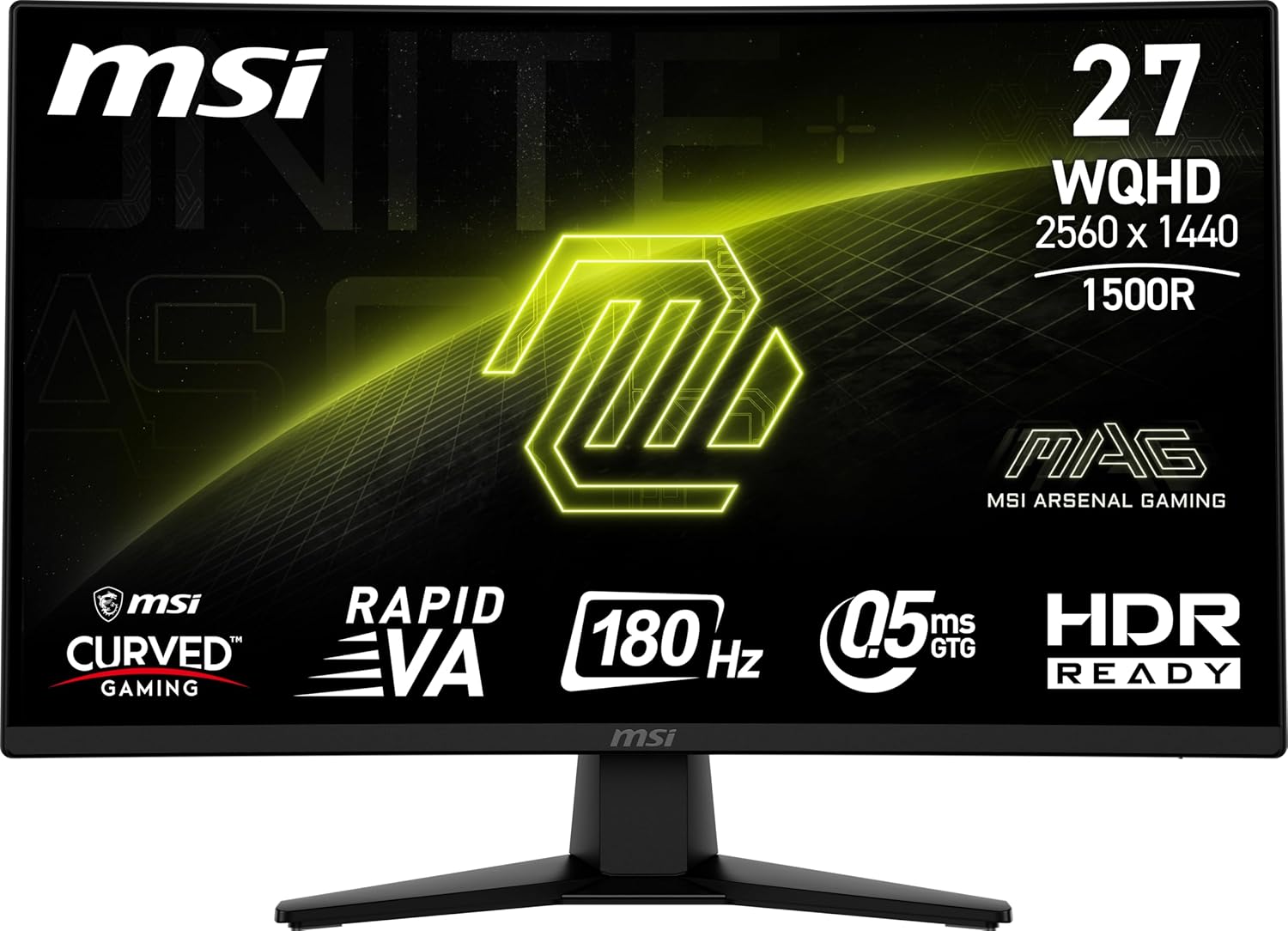 MSI 27" Curved WQHD (2560x1440) HDMI DP 180Hz 0.5ms Gaming Monitor - MAG 274CQFW