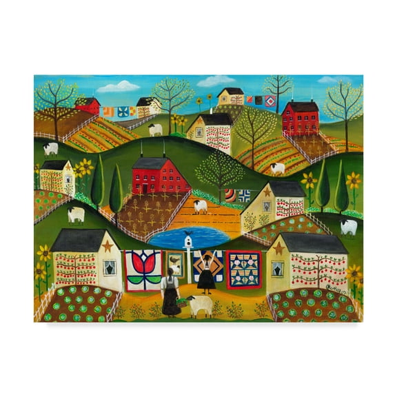 Trademark Fine Art 'Country Garden Folk Art Quilts' Canvas Art by Cheryl Bartley