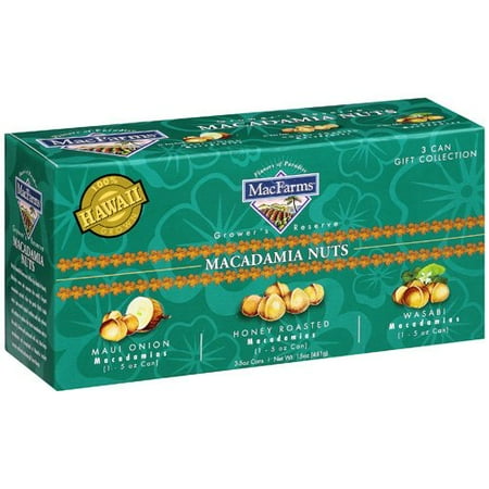 Mac Farms: Macadamia 3 Can Gift Collection: Maui Onion, Honey Roasted, Wasabi Nuts, 15 oz
