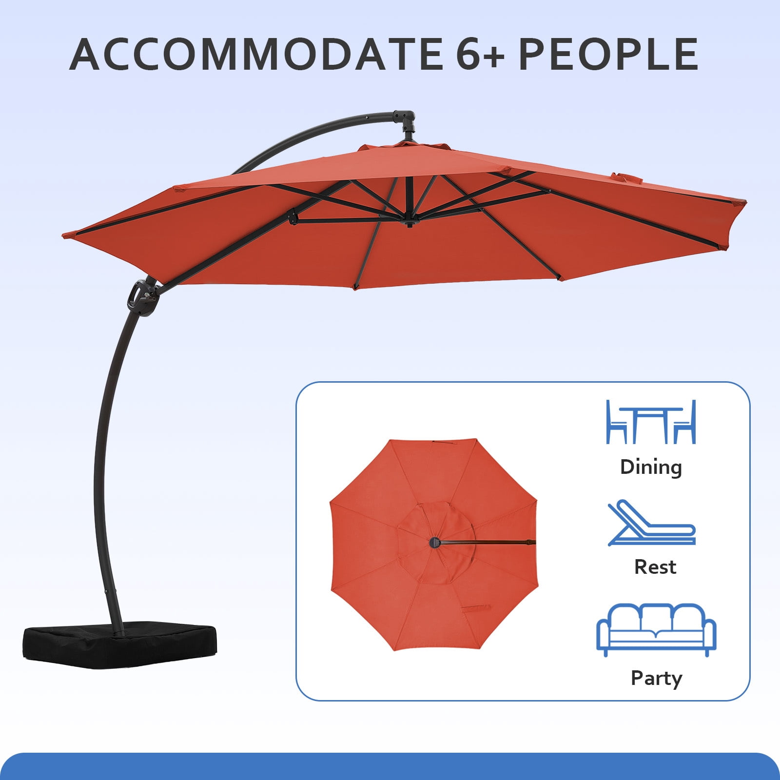 JUSTLET 10ft Curvy Cantilever Offset Hanging Market Patio Umbrella with Base, Orange