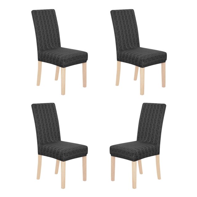 Deconovo - Funda de silla de comedor de punto jacquard, elástica, lavable y extraíble, de licra, para banquetes, juego de 4, color negro
