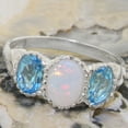 thumbnail image 5 of LBG British Made 925 Sterling Silver Natural Opal & Blue Topaz Womens Promise Ring - 33 size options - Size 7, 5 of 7