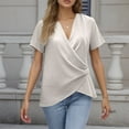 thumbnail image 2 of MIXUE Boho Tops For Women Summer Solid Color V Neck Short Sleeve Loose Fashion T Shirts Holiday Wear,Brown,S, 2 of 5