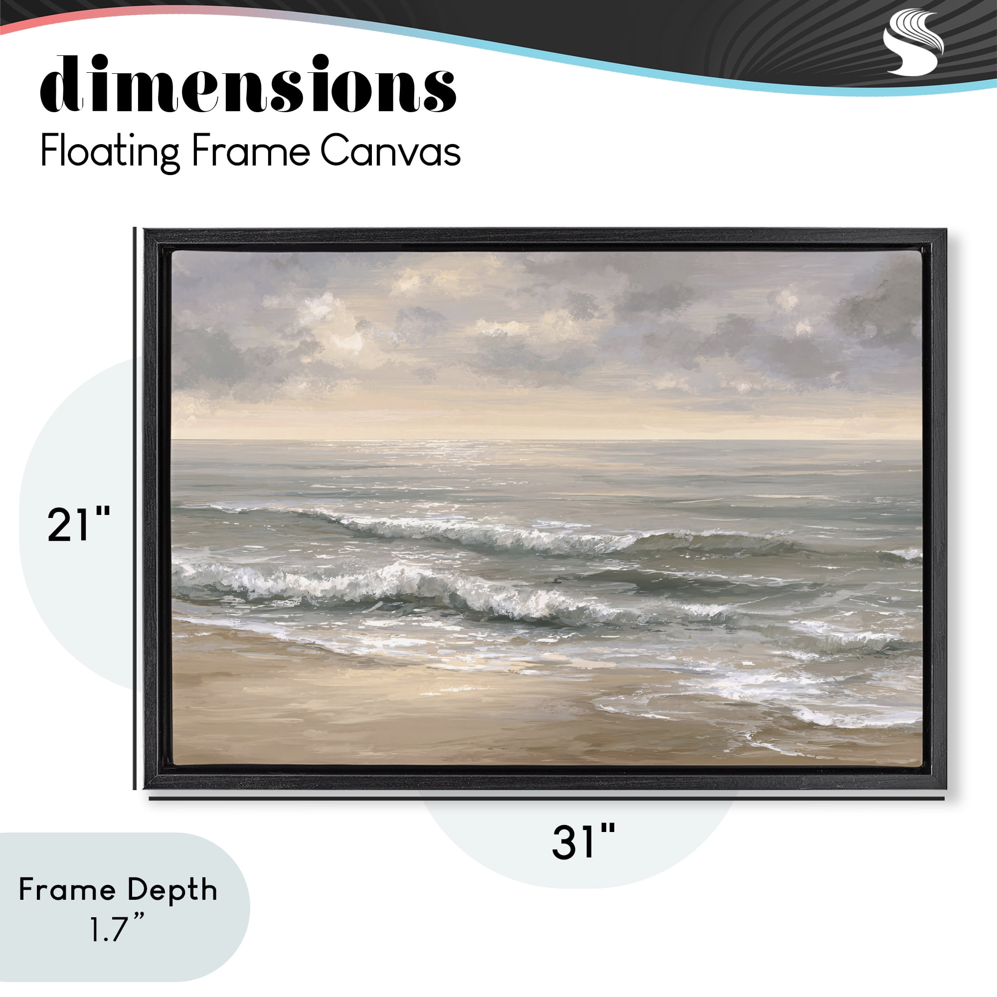 Stupell Industries Soft Rolling Beach Waves Black Framed Floater Canvas Wall Art, design by Jacky Ngan