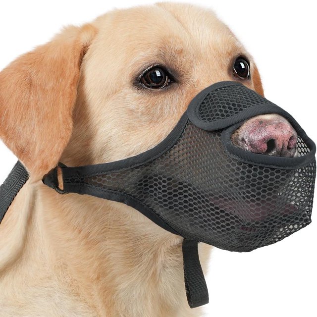 SUTENGDA Dog Muzzle for Large Medium Small Dogs Mesh Muzzle for Dog to Prevent Biting Chewing Licking Eating Soft Dog Muzzle with Front Opening Design for Drinking Panting (Black L)