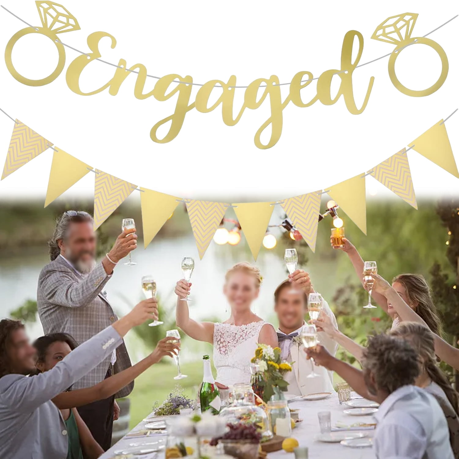 Bridal Decorations Pre-Strung Glitter Happy Engagement Banner With Heart Engaged  Decorations, image size:1500x1500