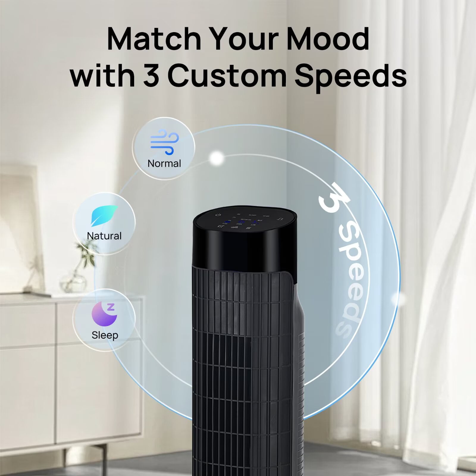 Tower Fan for Bedroom, 31" Oscillating Electric Fan with Remote, 3 Modes, Quiet Fan for Home, Office(Black)
