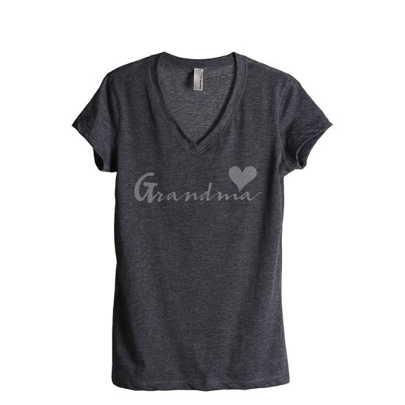 Thread Tank Grandma Heart Women's Fashion Relaxed V-Neck T-Shirt Tee Charcoal Small