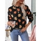 thumbnail image 5 of Suéter de Punto Jacquard de Moda con Estampado de Hojas Otoñales para Mujer. Cuello Redondo, Larga, Tejido Suave y Cómodo. Negro L, 5 of 6