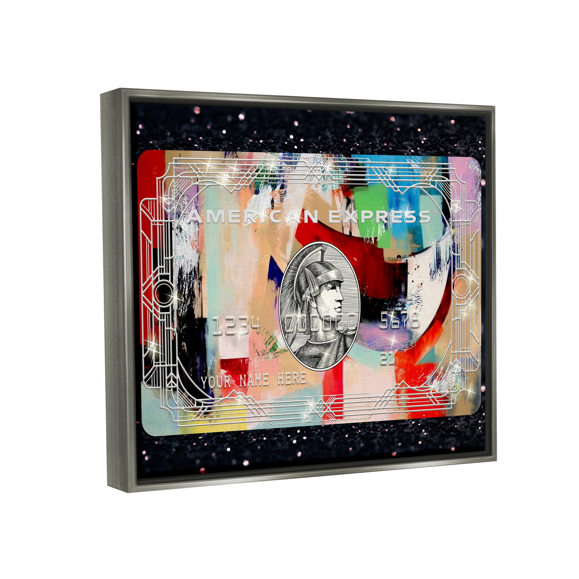 Stupell Industries Credit Card on Black Abstract Painting Gray Floater Framed Art Print Wall Art, 31 x 25