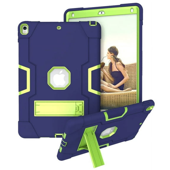 iPad Air 3 Case 10.5" (2019), iPad Pro 10.5" Case, Allytech Three Layers Shockproof Kickstand Heavy Protection Bumper Defender Anti-Scratch Back Cover for Apple iPad Air 3/ Pro 10.5", Darkblue/Green