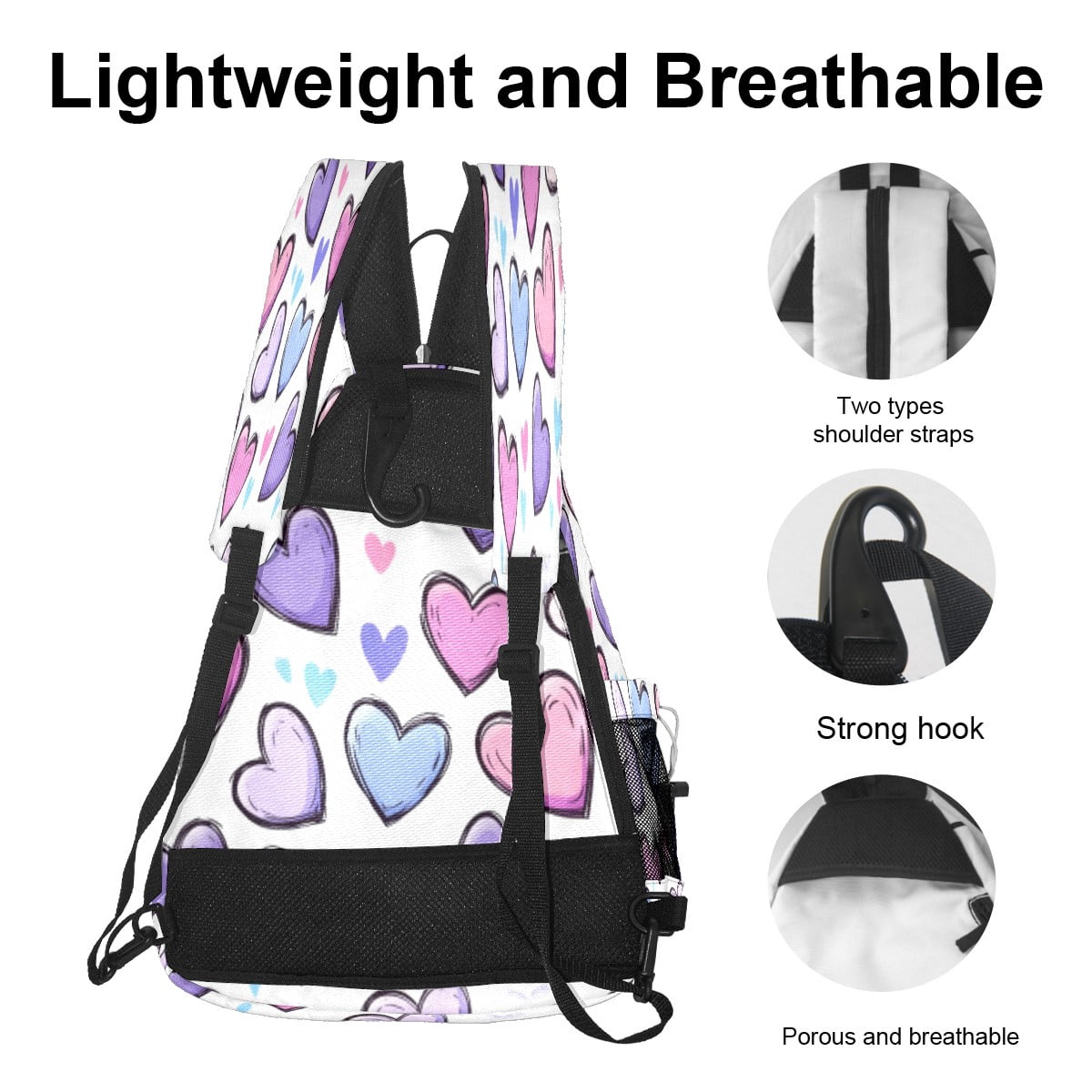 Pickleball Bags for Men Women Pickleball Backpack with Large Capacity Lightweight Adjustable Pickleball Sling Bag Hold Paddles, Balls, Accessories Colorful Heart Pattern