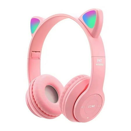 SOONHUA Kids Headphones, New Gaming Cat Ear Headphones LED Lights Headset Cute Wireless Bluetooth 5.0