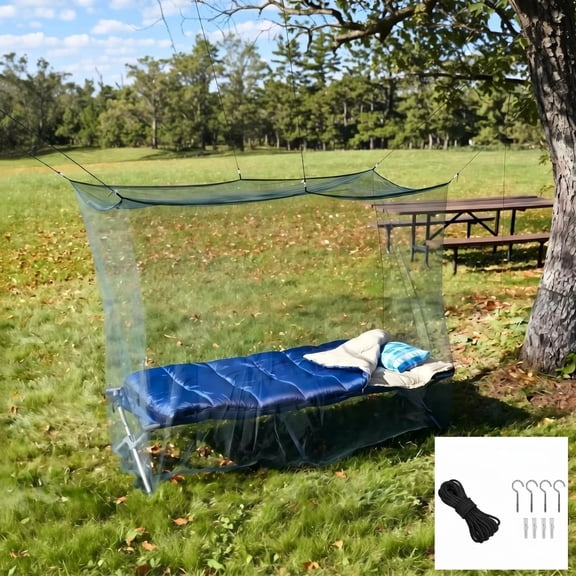 Portable Camping Bug Net, Zipper-Free Insect Netting with Complete Hanging Kit, Covers Sleeping Bag Bed Cot Hammock for Backpacking Hunting Hiking