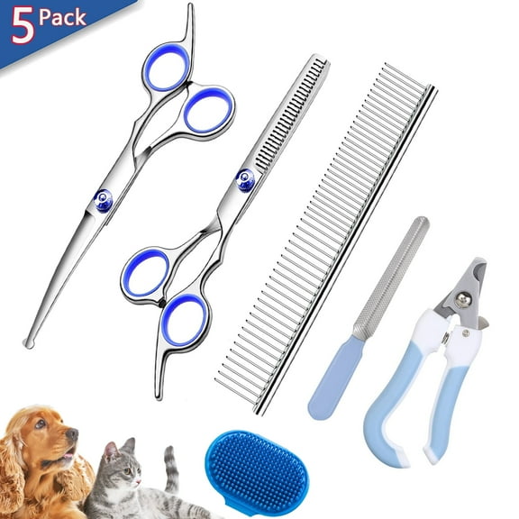 DXIMRX 5 Pack Dog Grooming Scissors Set, Best Combo Dog Cat Grooming Kit, Professional