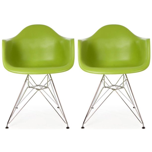 2xhome Set of 2 Green Mid Century Modern Industrial Plastic Dining