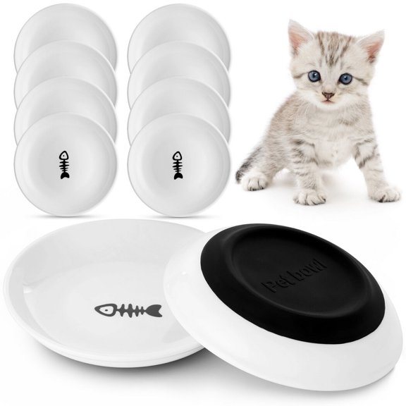 5.9'' Diameter Ceramic Cat Bowls, No Whisker Fatigue Wide Shallow Cat Dishes with Non-Slip Silicone Bottom, Food Water Plates Bowls for Pet Cat