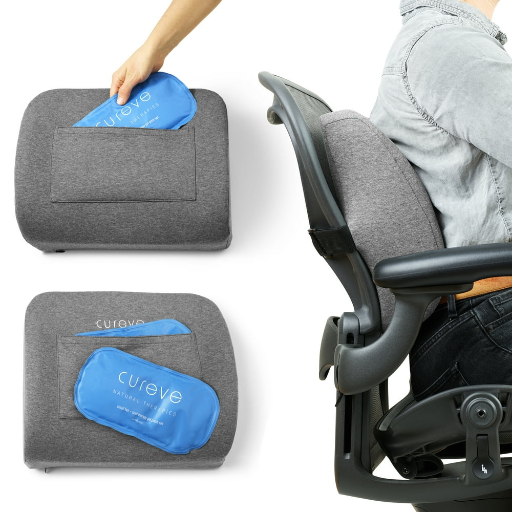 Lumbar Support Back Pillow with Hot and Cold Therapy Gel Pack Set