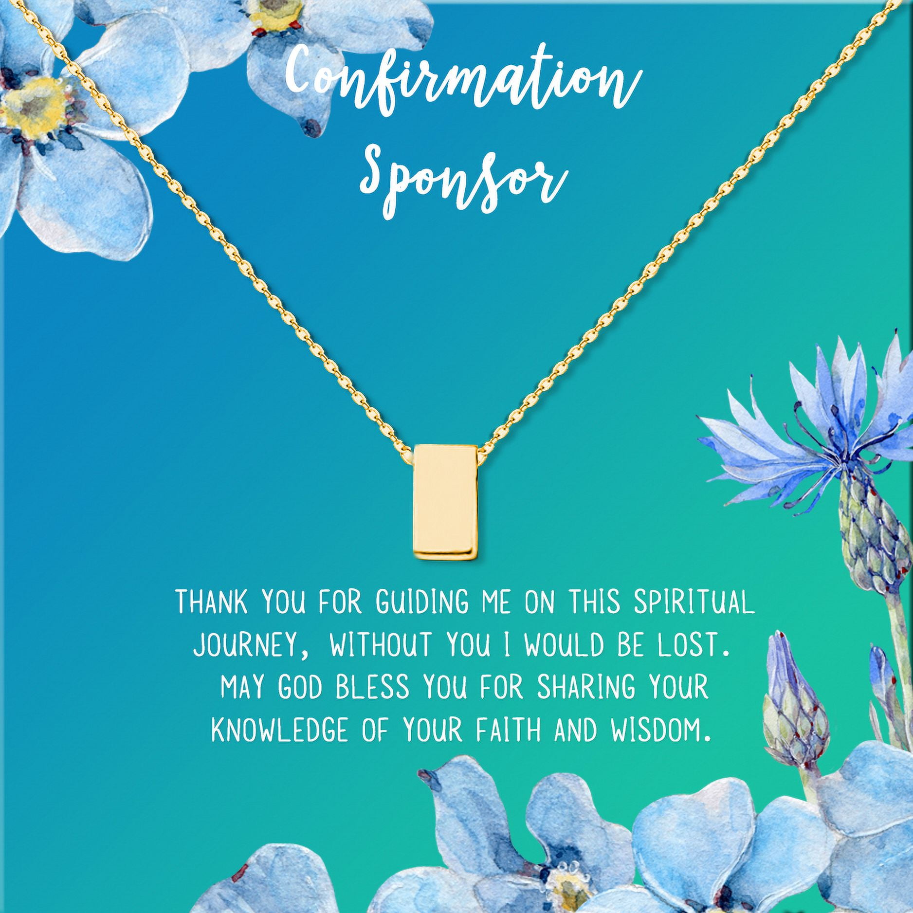 Anavia Confirmation Sponsor Gift for Women, Gifts for Sponsors, Baptism Gift, Goddaughter Gift, Thank you Religious Sponsor Gifts Card Necklace-[Gold Cube, Bright Blue Gift Card]