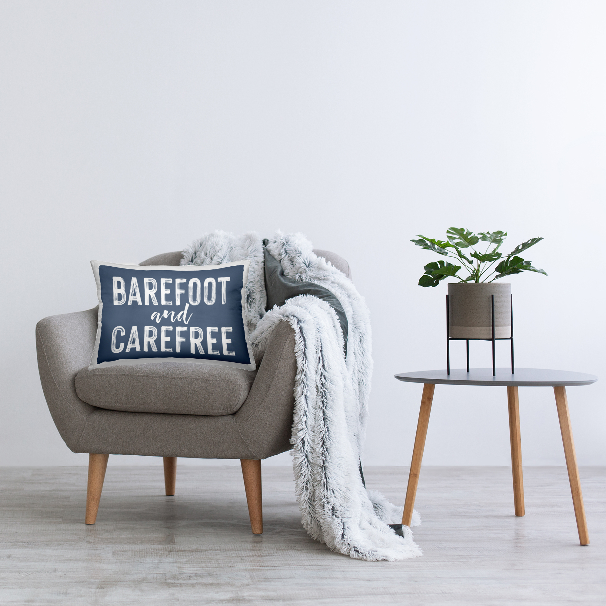 Stupell Industries Barefoot & Carefree Blue Decorative Printed Throw Pillow, design by Lettered and Lined