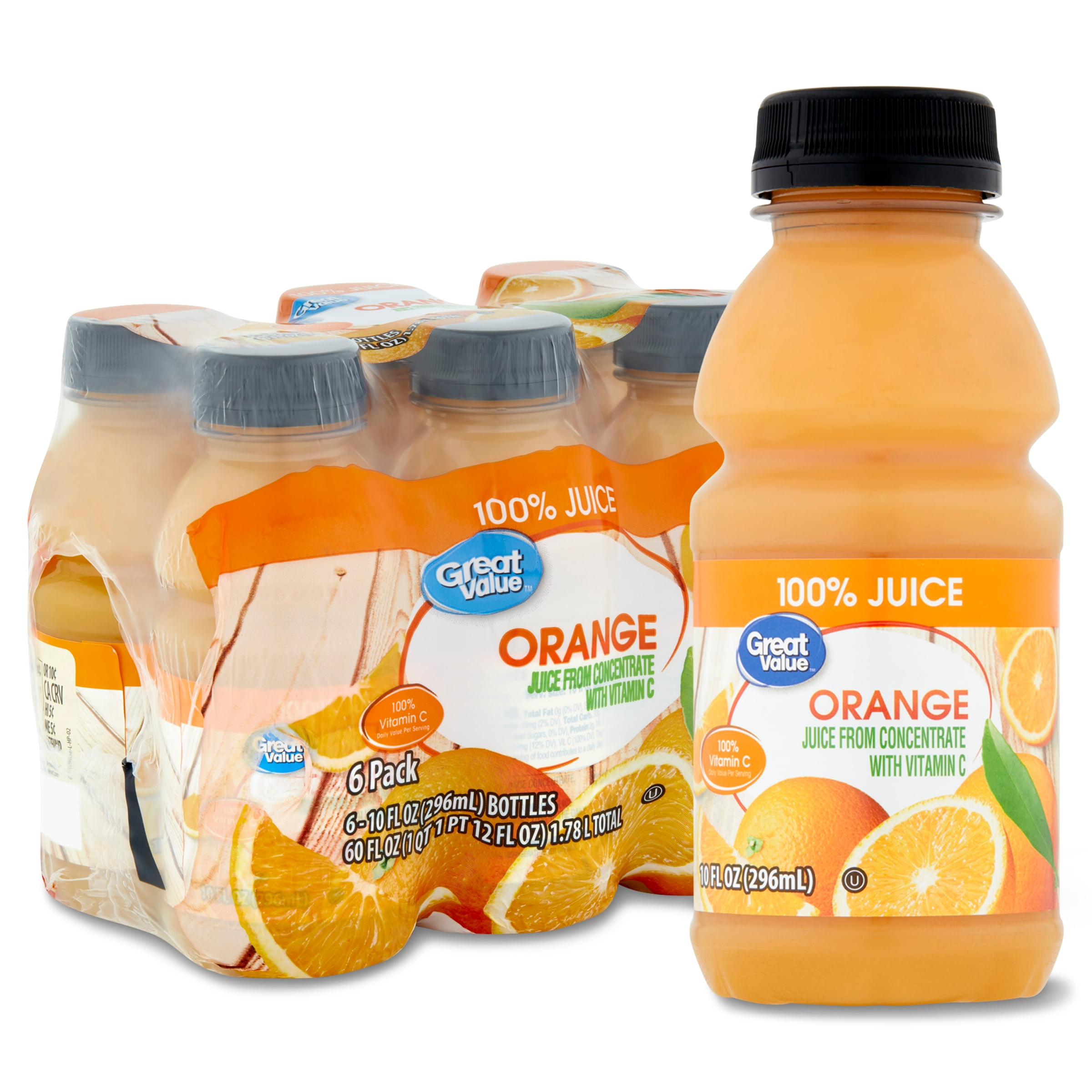 Great Value 100% Orange Juice, 10 Fl. Oz., 6 Count