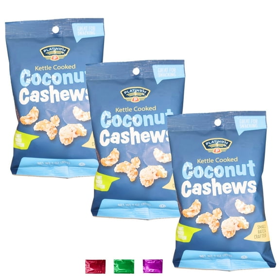 Kettle Cooked Coconut Cashews Snacks 3 Oz 3 Pack, Crunchy Plant-Based Protein Nut Party Snack, Healthy Vegan Keto Paleo Treat for On-the-Go Snacking w/ Snoep in Beperkte Oplage