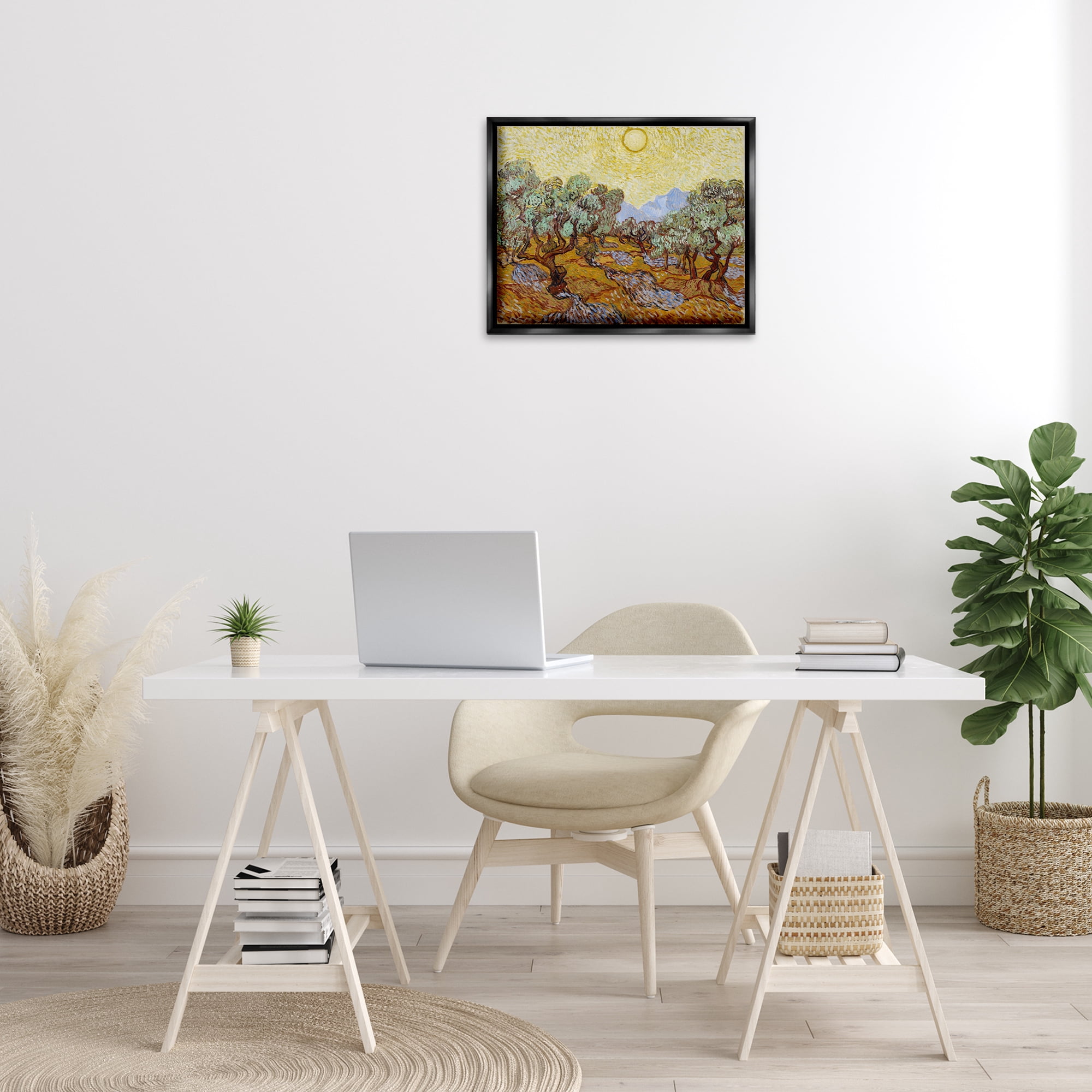 Stupell Industries Classic Van Gogh Olive Trees Landscape & Nature Painting Black Floater Framed Canvas Art Print Wall Art, 21 x 17