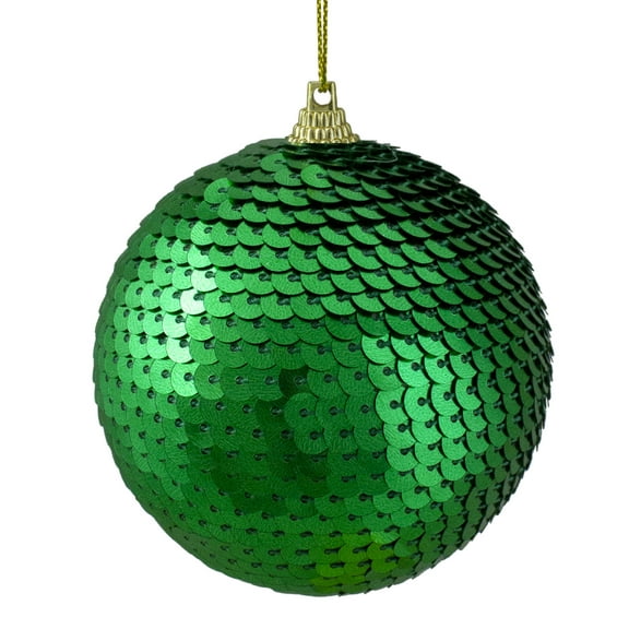 Green Sequin Shatterproof Ball Christmas Ornament 3.14" (80mm)