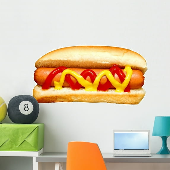 Hot Dog with Ketchup Wall Decal by Wallmonkeys Peel and Stick Graphic (36 in W x 24 in H) WM212130