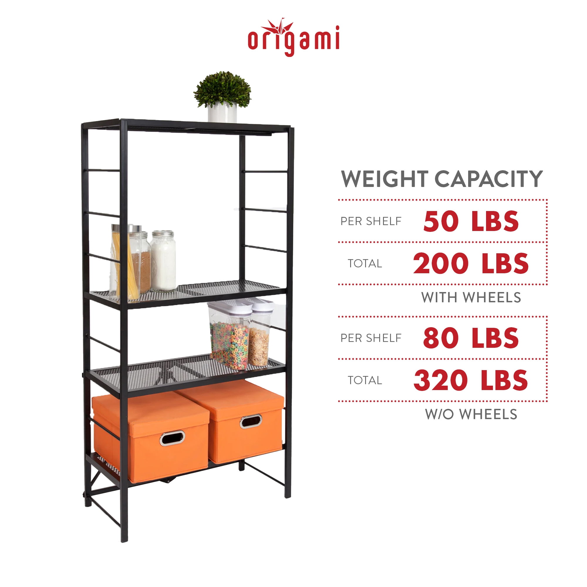Origami 4-Shelf Adjustable R2 Series Storage Rack, Black
