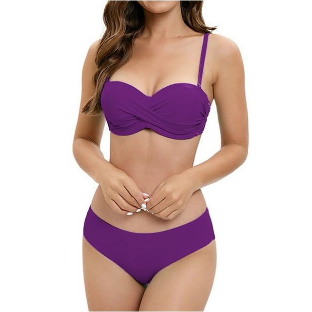 Women's High Waisted Bikini Two Piece Swimsuit - Vintage Retro Ruched Print Design - Push Up Support with Boyshorts Bottom