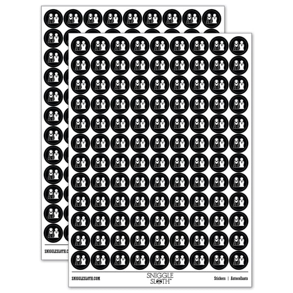 Bride and Groom Wedding 200  Round Stickers - Black - Gloss Finish - 0.50" Size