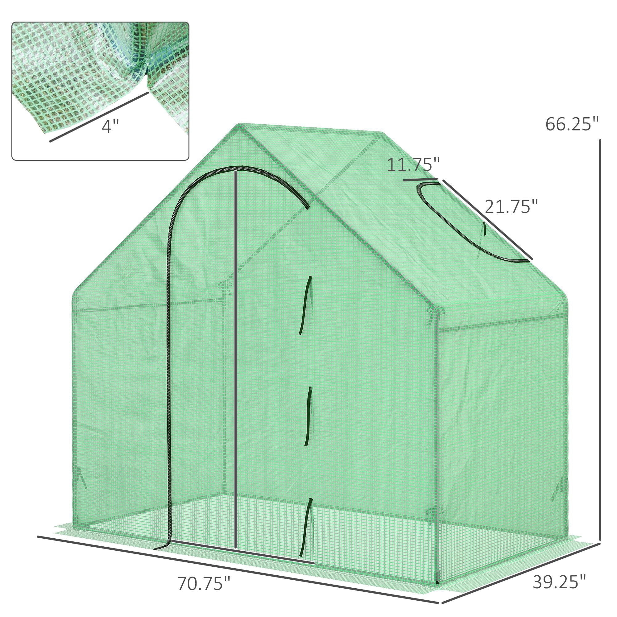 Outsunny 6' x 3' x 5.5' Portable Walk-in Greenhouse, PE Cover, Steel Frame Garden Hot House, Zipper Door, Top Vent for Flowers, Vegetables, Saplings, Green
