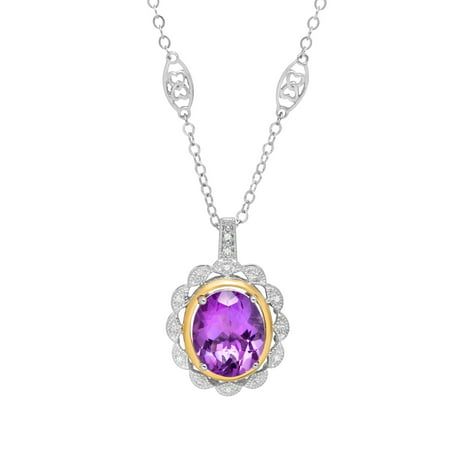 Duet 4 3/8 ct Amethyst Necklace with Diamonds in Sterling Silver & 14kt Gold