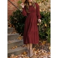 thumbnail image 7 of Womens Long Sleeve Dress Crew Neck High Waist Smocked Flowy Casual Midi Dresses for Women 2023, 7 of 7