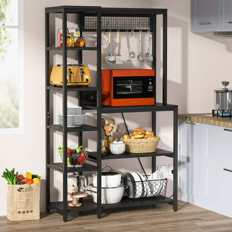 8-Tier Kitchen Baker's Rack with Power Outlets, Microwave Oven StandBlack