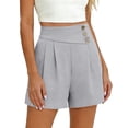 thumbnail image 3 of Womens Dress Shorts Casual 2026 Summer Elastic High Waist Button Shorts Pleated Beach Vacation Clothes (Light Gray,M）, 3 of 6