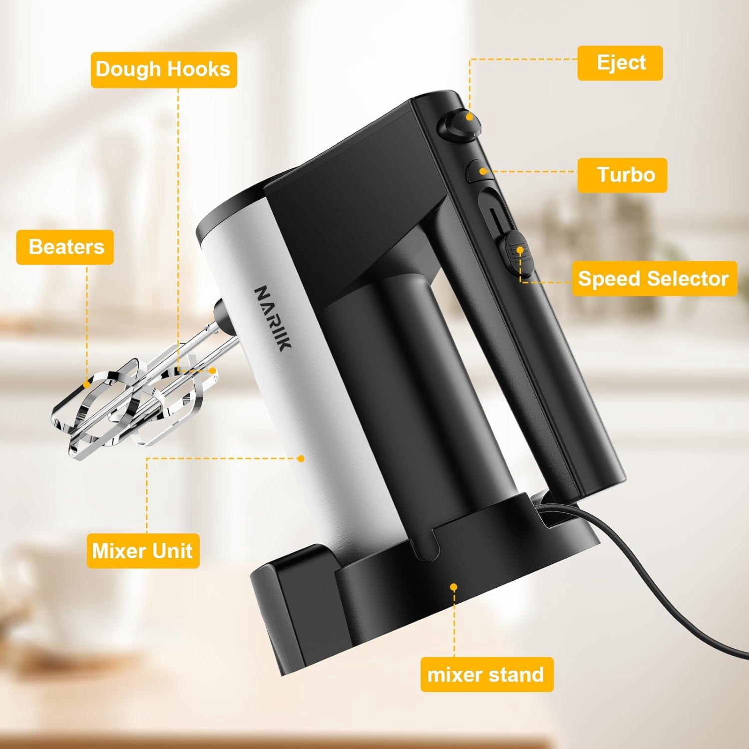 Electric Hand Mixer with  Boost & 5 Speed Settings for Baking