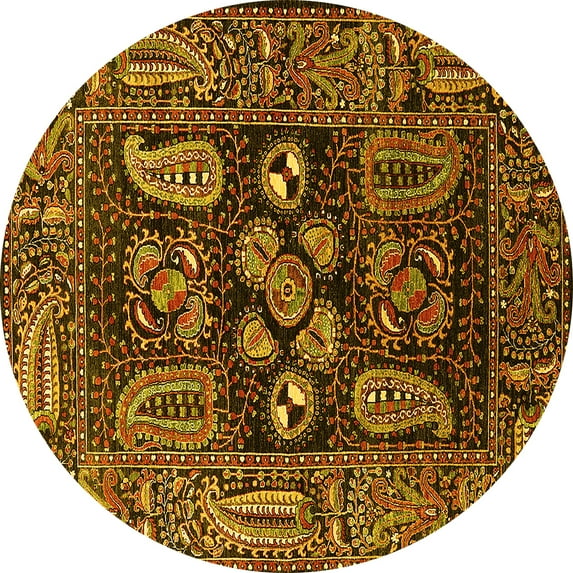 Ahgly Company Indoor Round Oriental Yellow Industrial Area Rugs, 7' Round