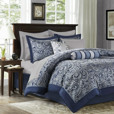 12pc King Charlotte Jacquard Comforter Set Navy Blue - Madison Park