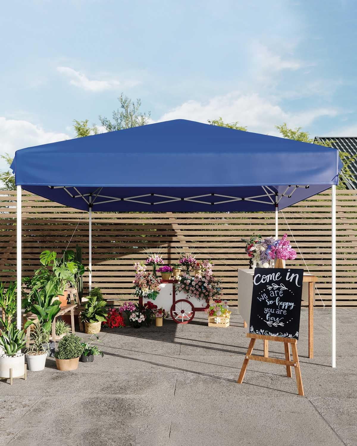 10x10 Pop Up Canopy Tent, Outdoor Tent with 3 Adjustable Height, Easy Set Up Canopy with 4 Sandbags & Carrying Bag for Camping, Parties, Outdoor Events -Blue