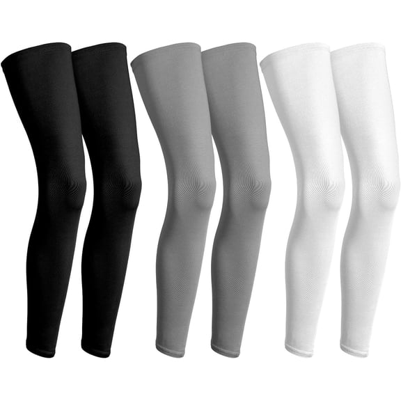 3 Pairs Compression Leg Sleeves Full Length Long Knee UV Protection Sleeves for Outdoor Sports Cycling Football