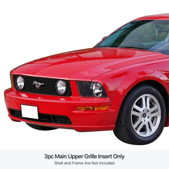 Stainless Steel Main Upper Black Stainless Steel Billet Grille 2005-2009 Ford Mustang GT V8 With Logo Show