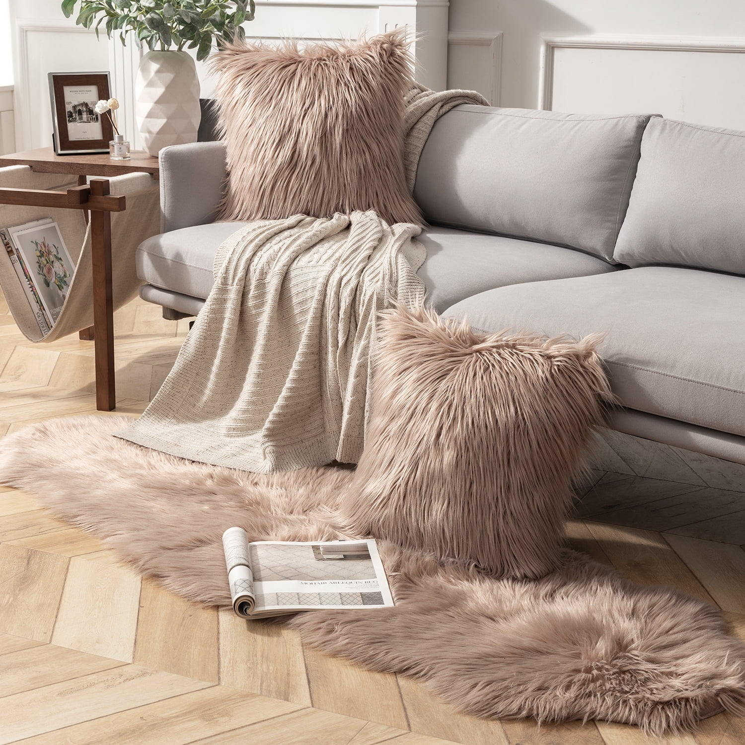 Phantoscope Designer's Choice Faux Fur Decorative Throw Pillow + Area