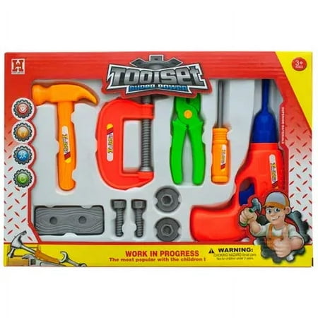 Tool Play Set comes with nuts, bolts and movable tools everything a kid needs to feel like they are running their own workshop or construction site.