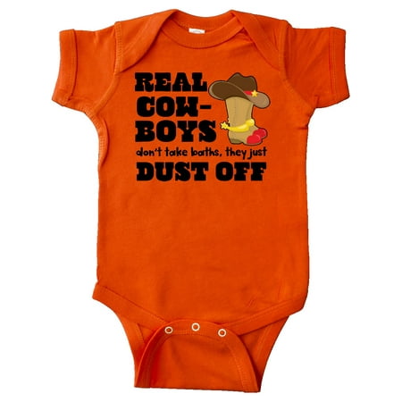 

Inktastic Boys Real Cowboys Don t Take Baths They Dust off Gift Baby Boy Bodysuit